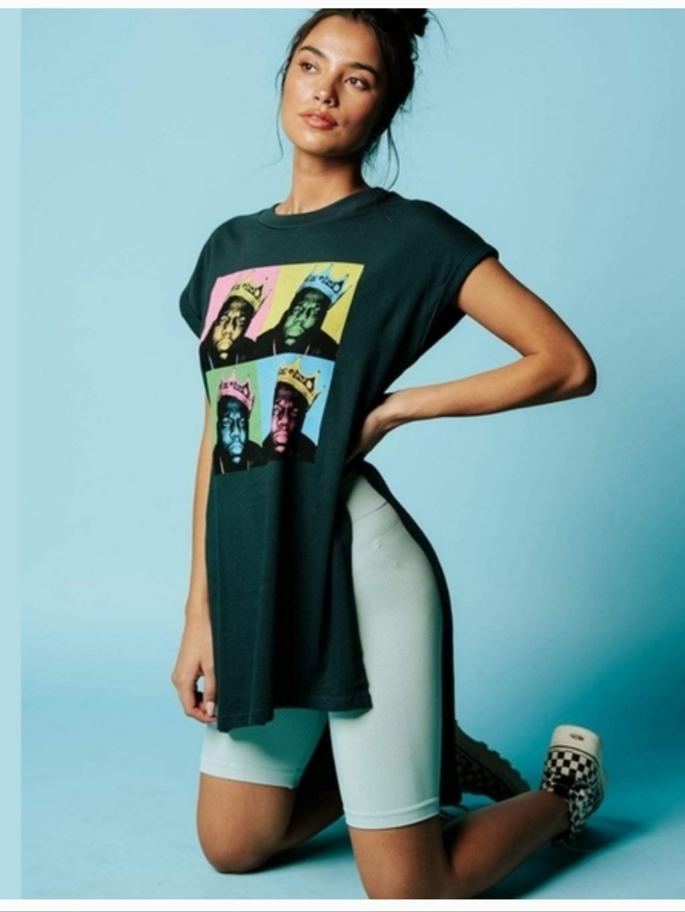 Free People x Daydreamer Shirt Womens Small Retro Black Biggie Slit Hi Lo Tee XS - Picture 2 of 11